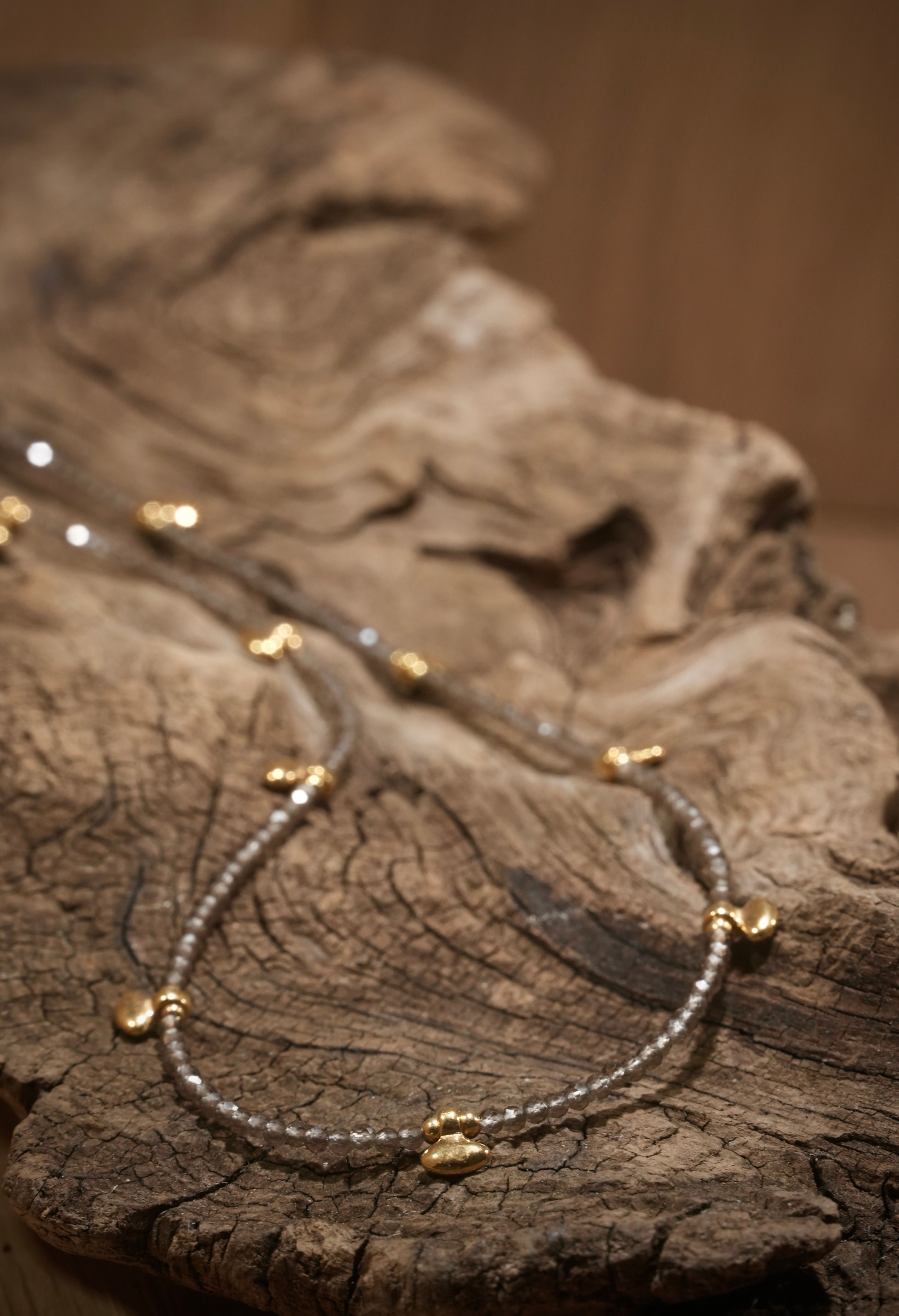 Smoky quartz boho necklace with small gold-plated parts