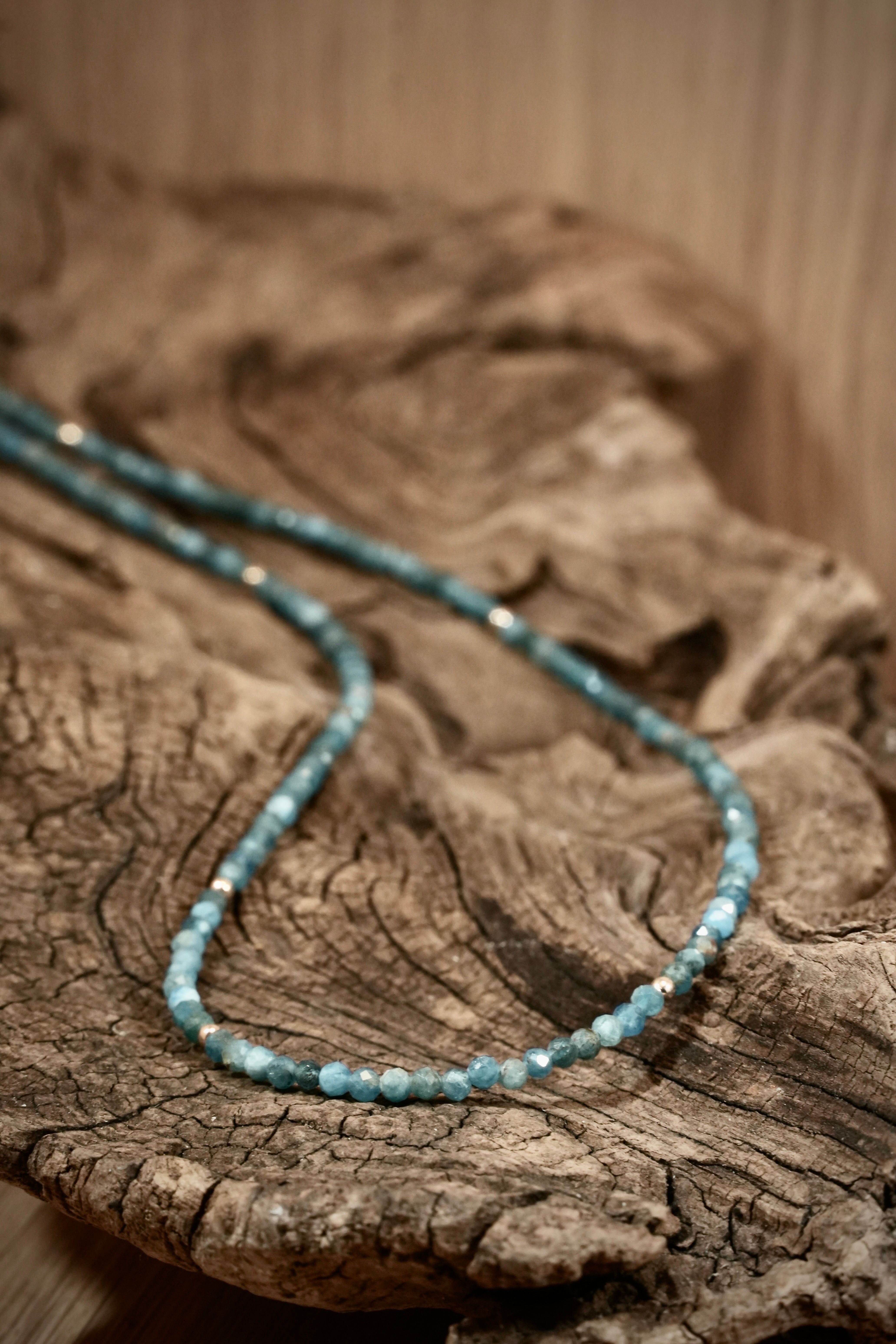 Apatite bead necklace with silver beads
