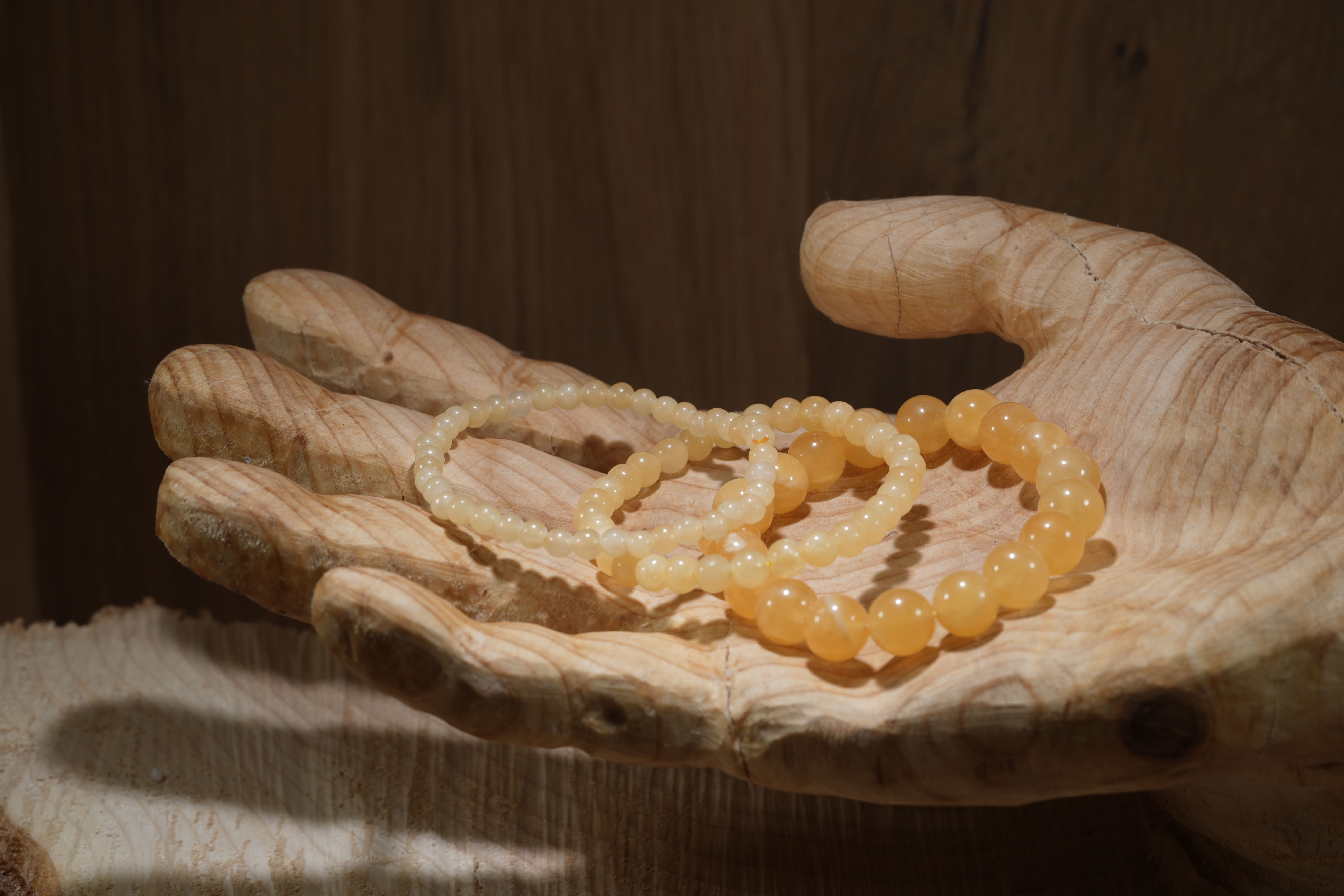 Orange calcite, bracelets