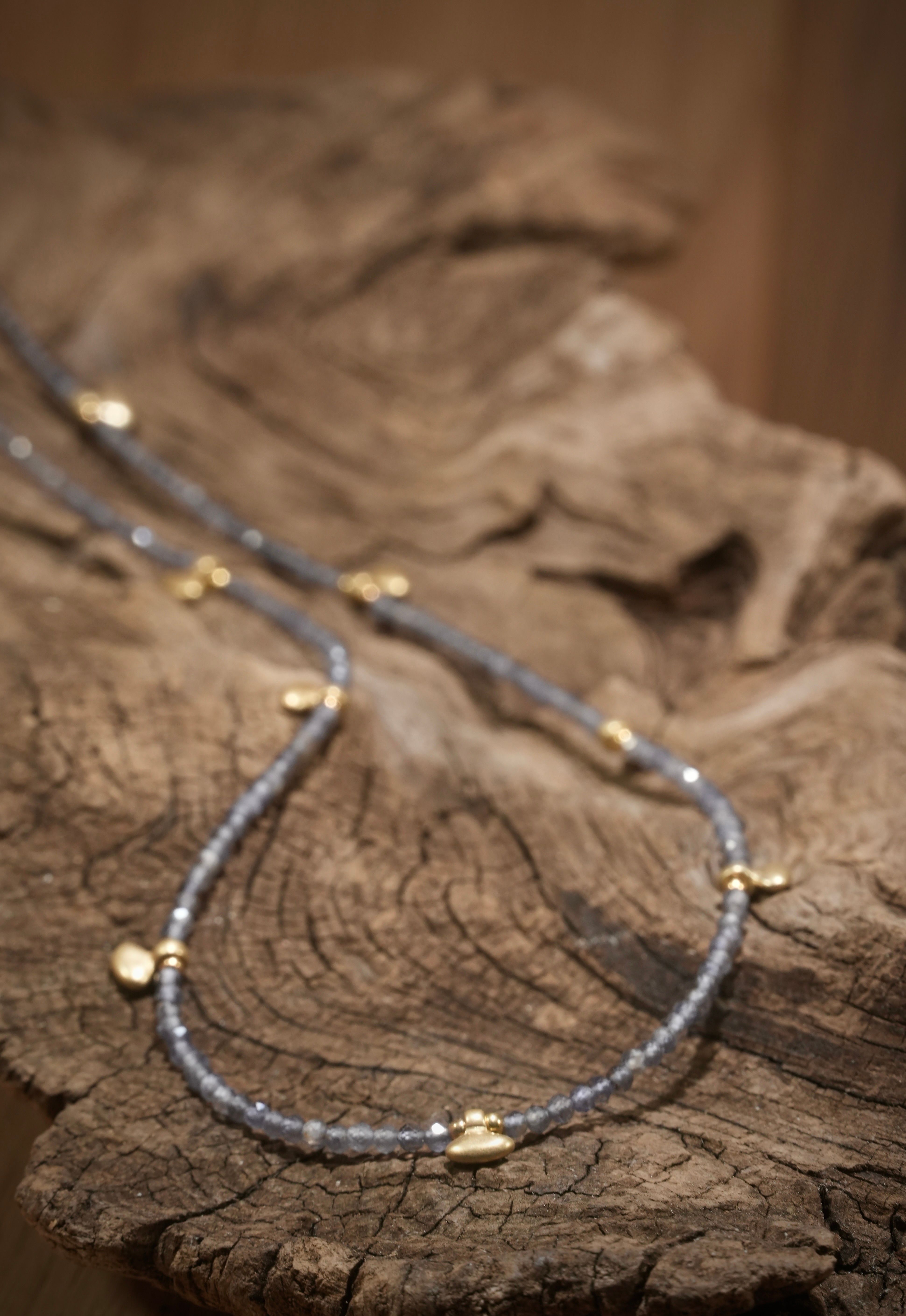 Iolite boho necklace with small gold-plated parts