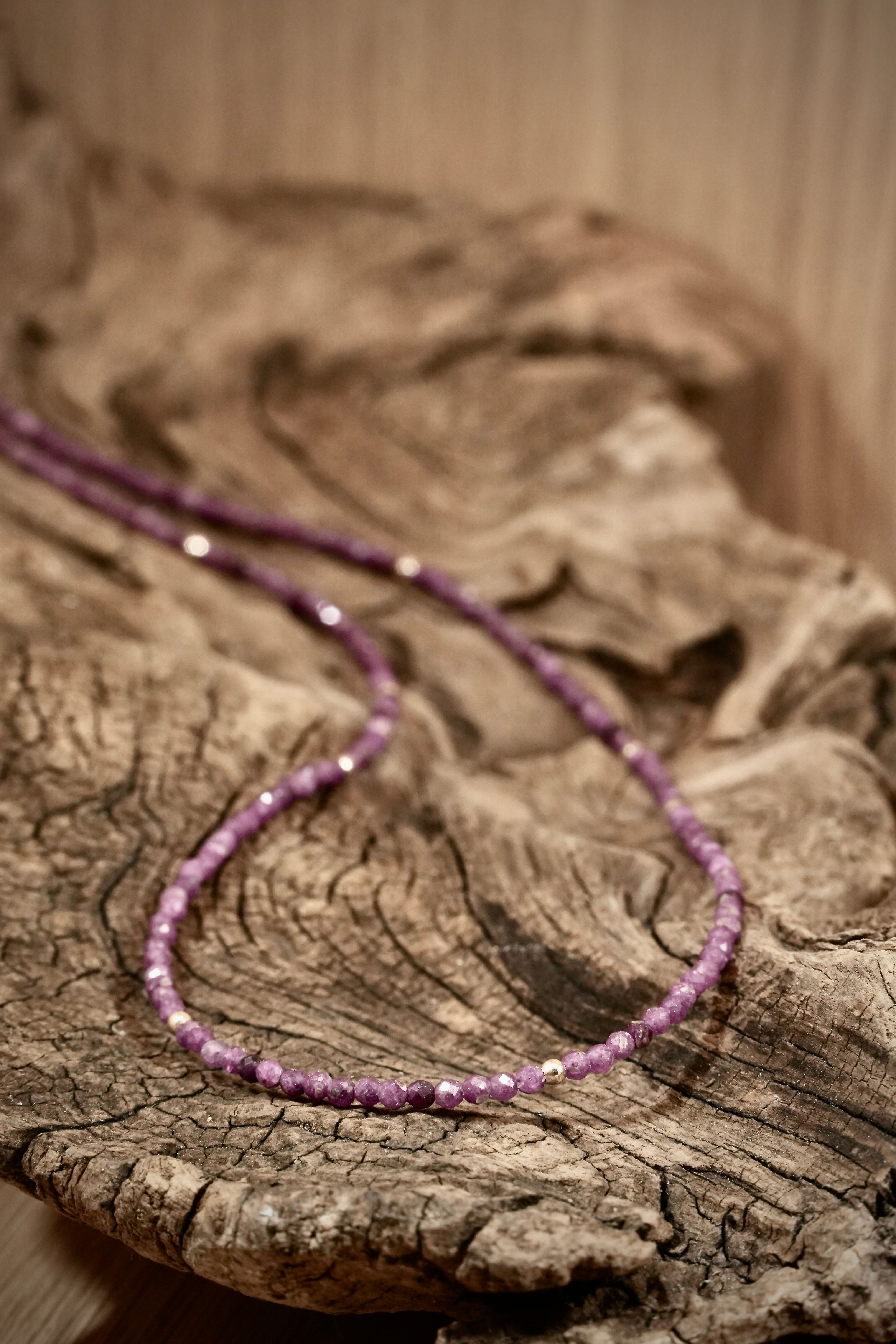 Ruby bead necklace with silver beads