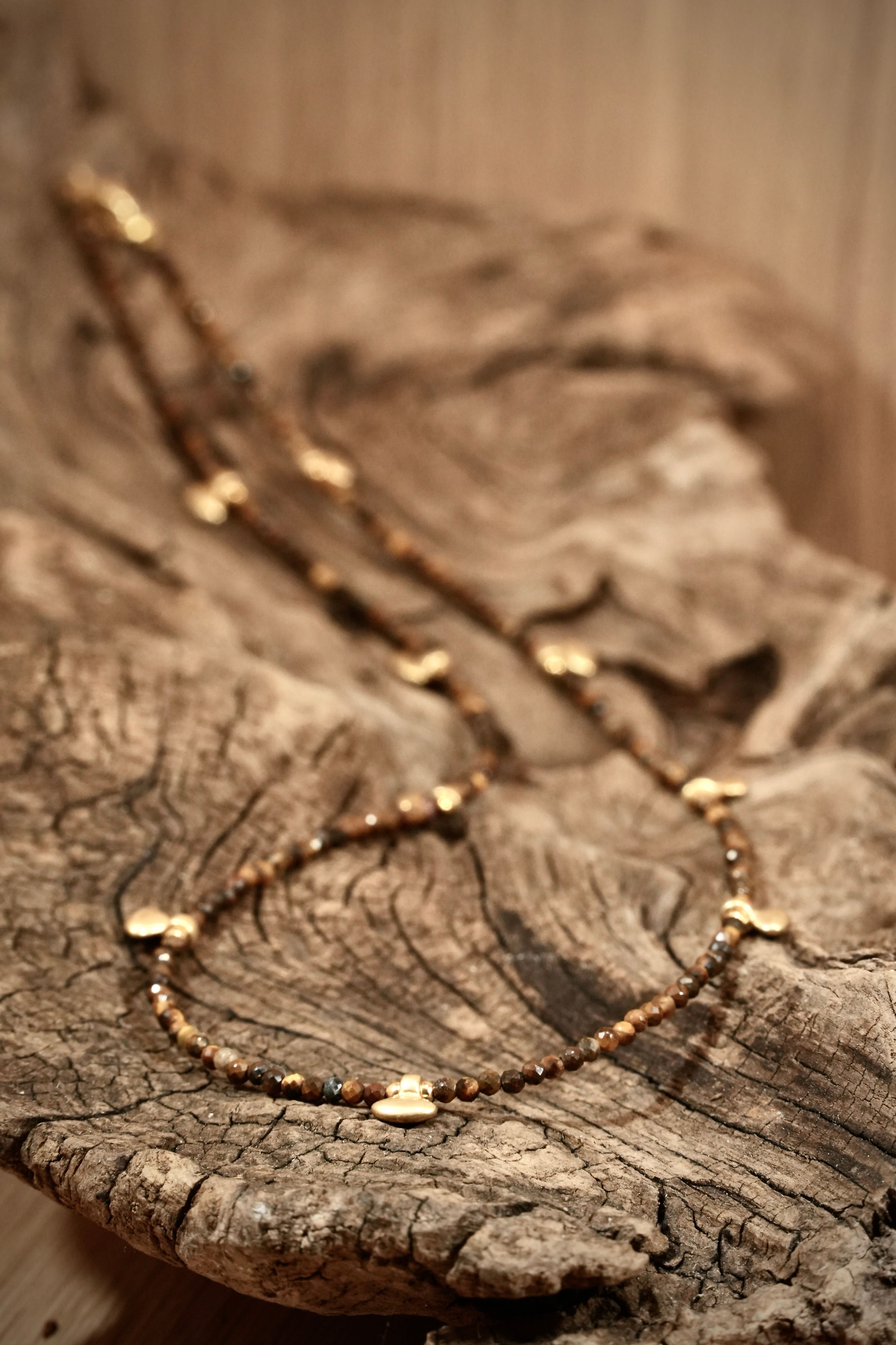 Tiger's Eye Boho necklace with small gold elements