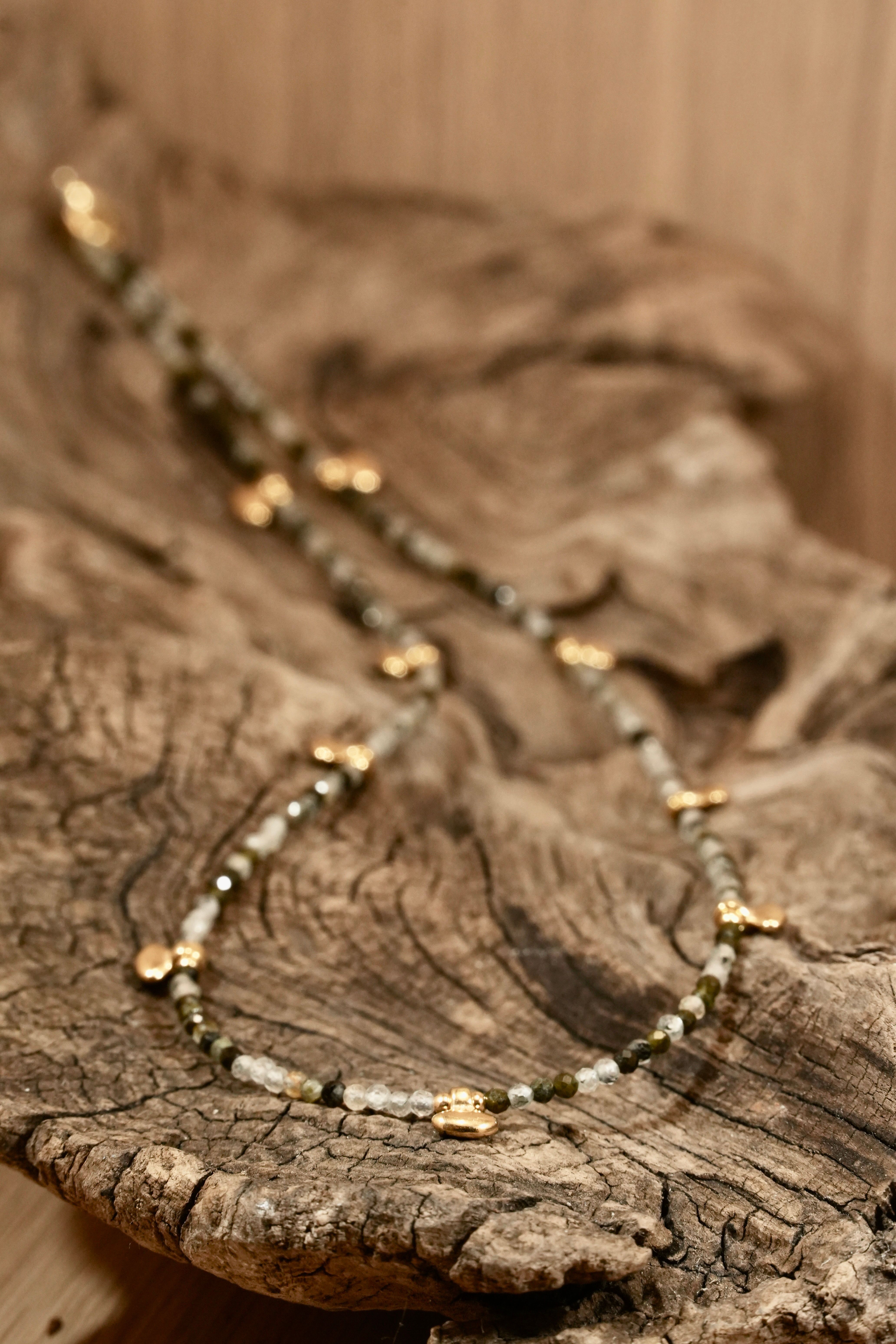 Prehnite boho necklace with small gold-plated parts