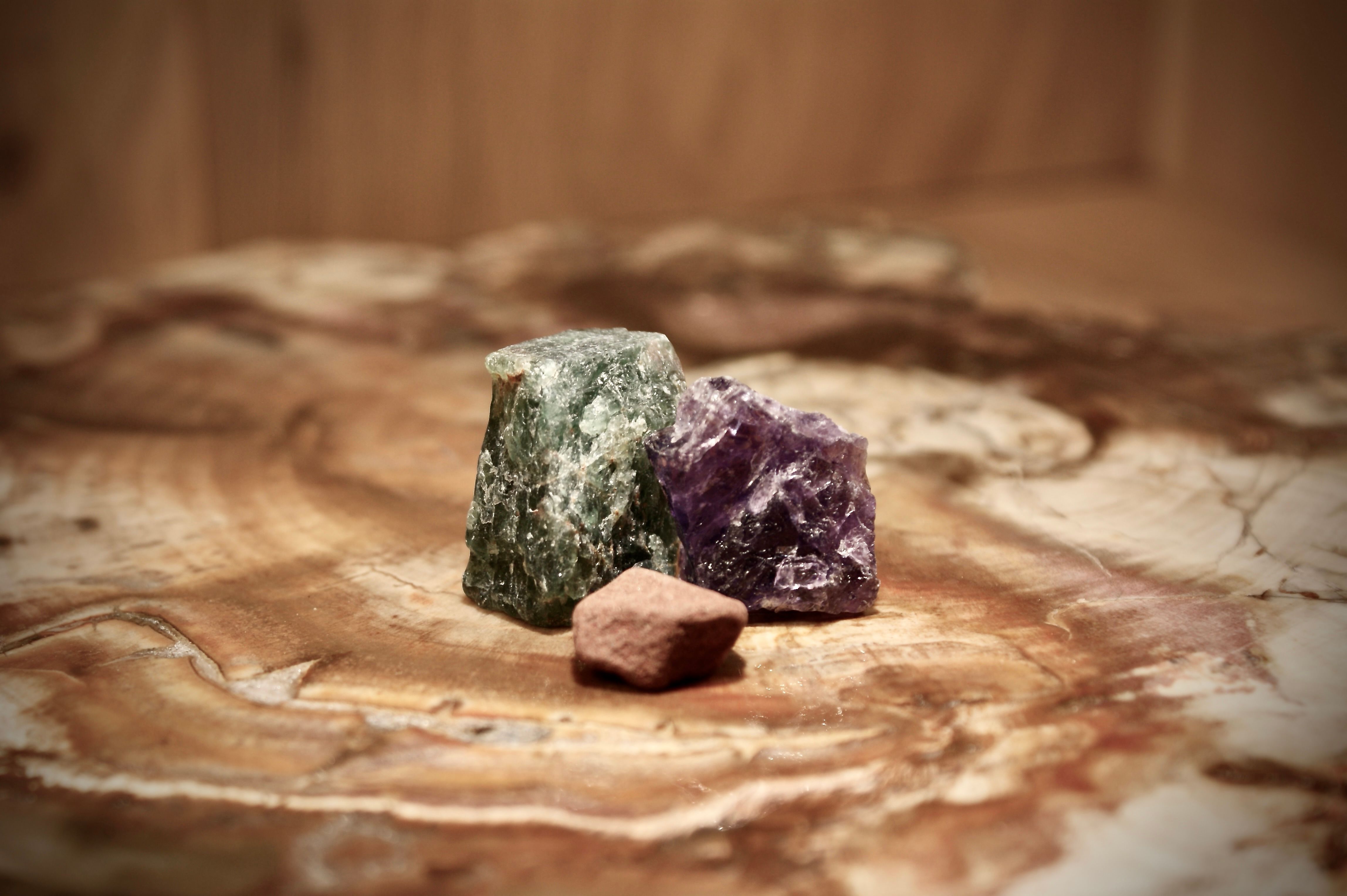 Gemstone water blend of rough stones: amethyst quartz, blue apatite and jasper