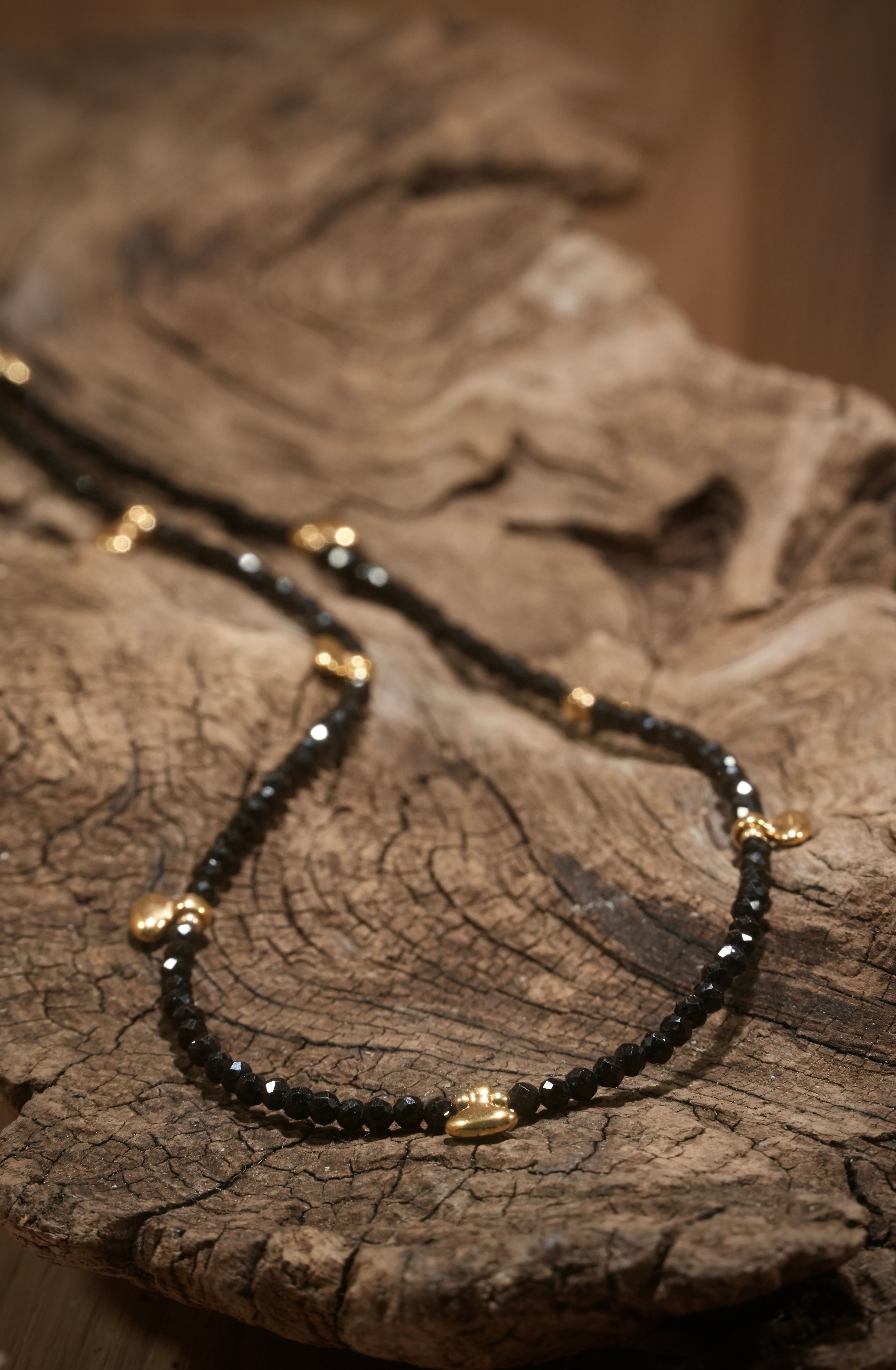Schorl Tourmaline Boho necklace with small gold elements