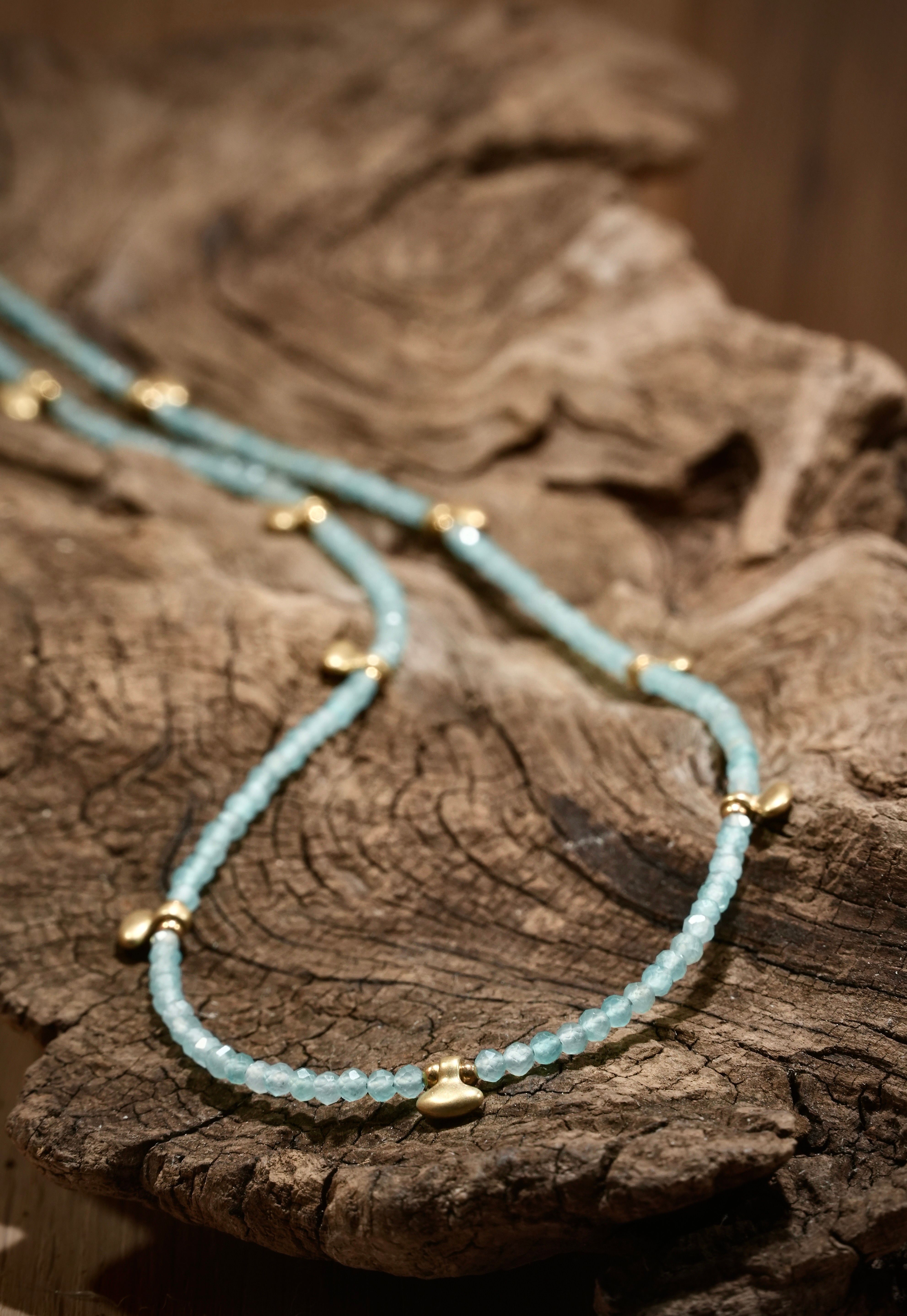 Amazonite boho necklace with small gold-plated elements