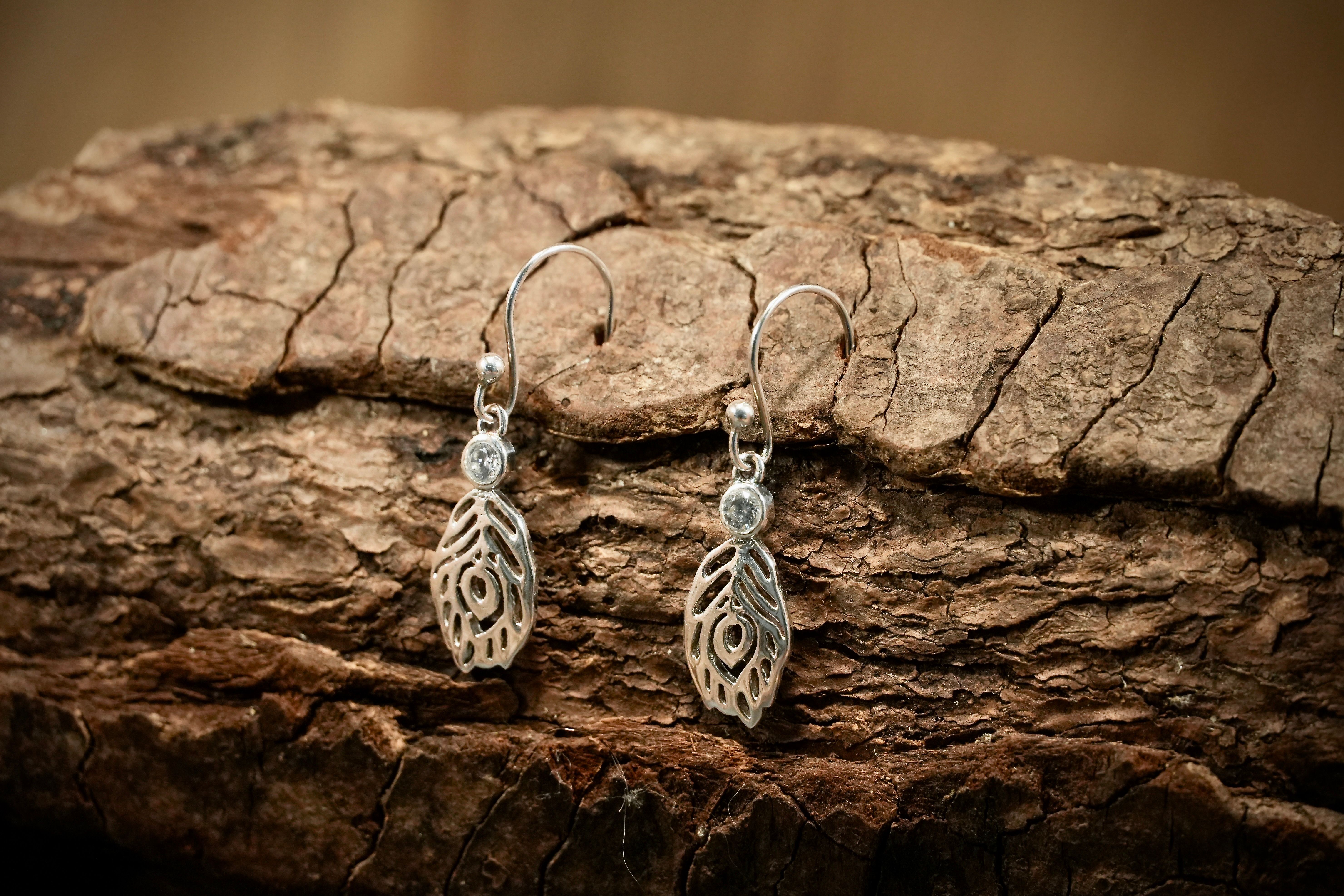 Feather drop earrings with aquamarine