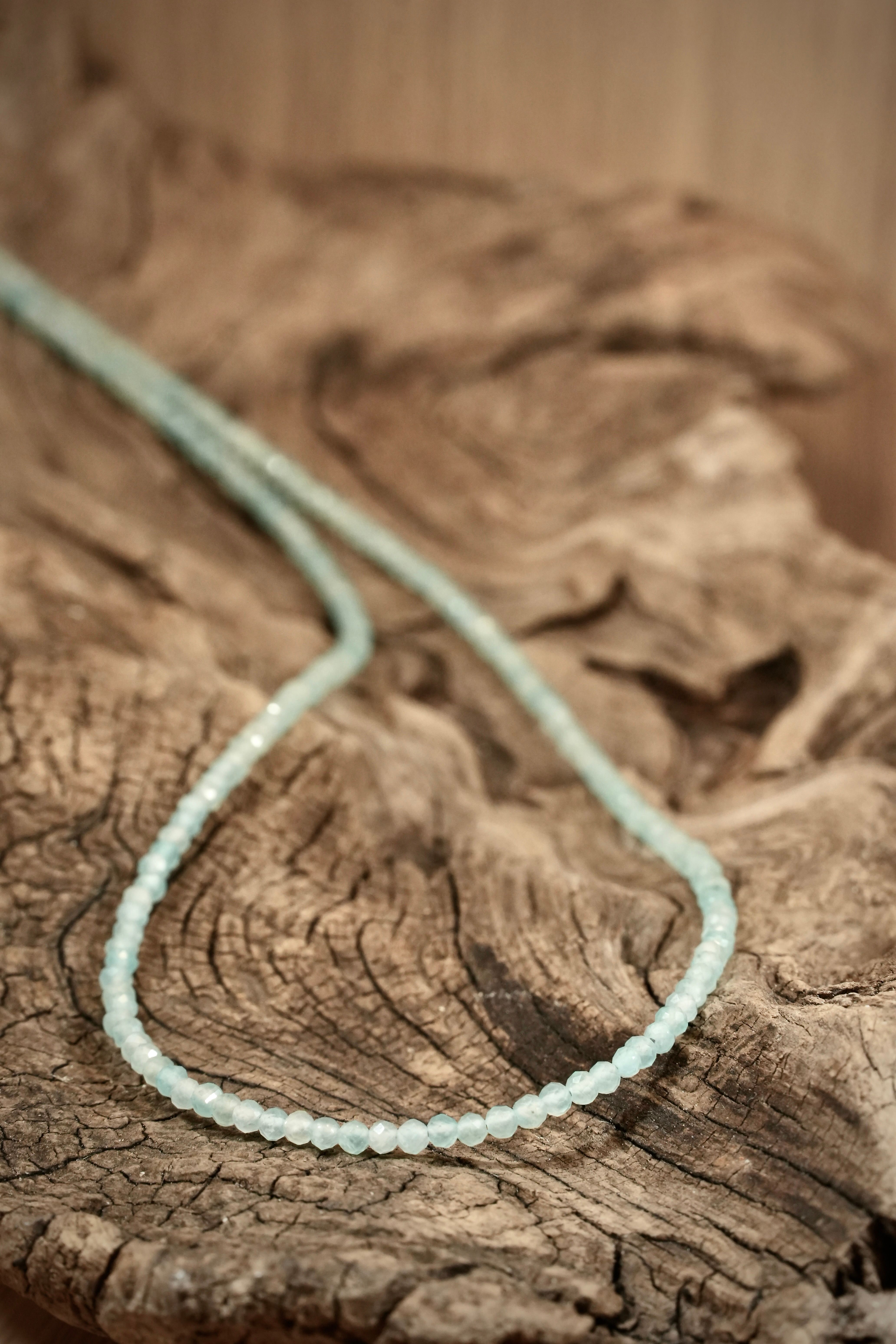 Amazonite Pearls necklace on root wood