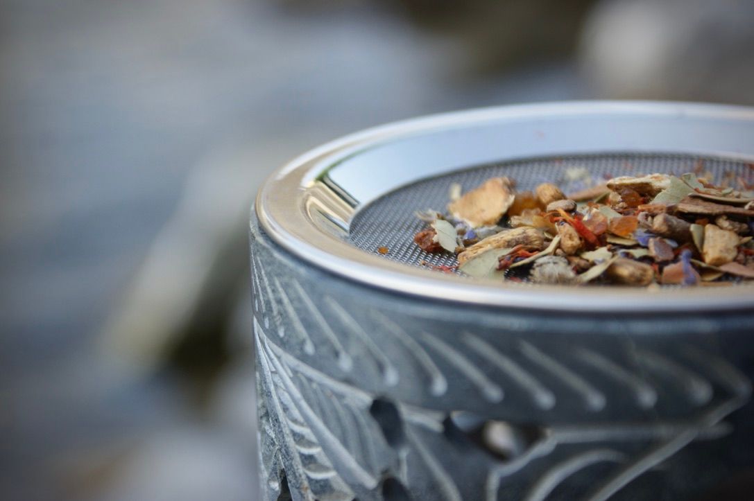Incense accessories on a laid table