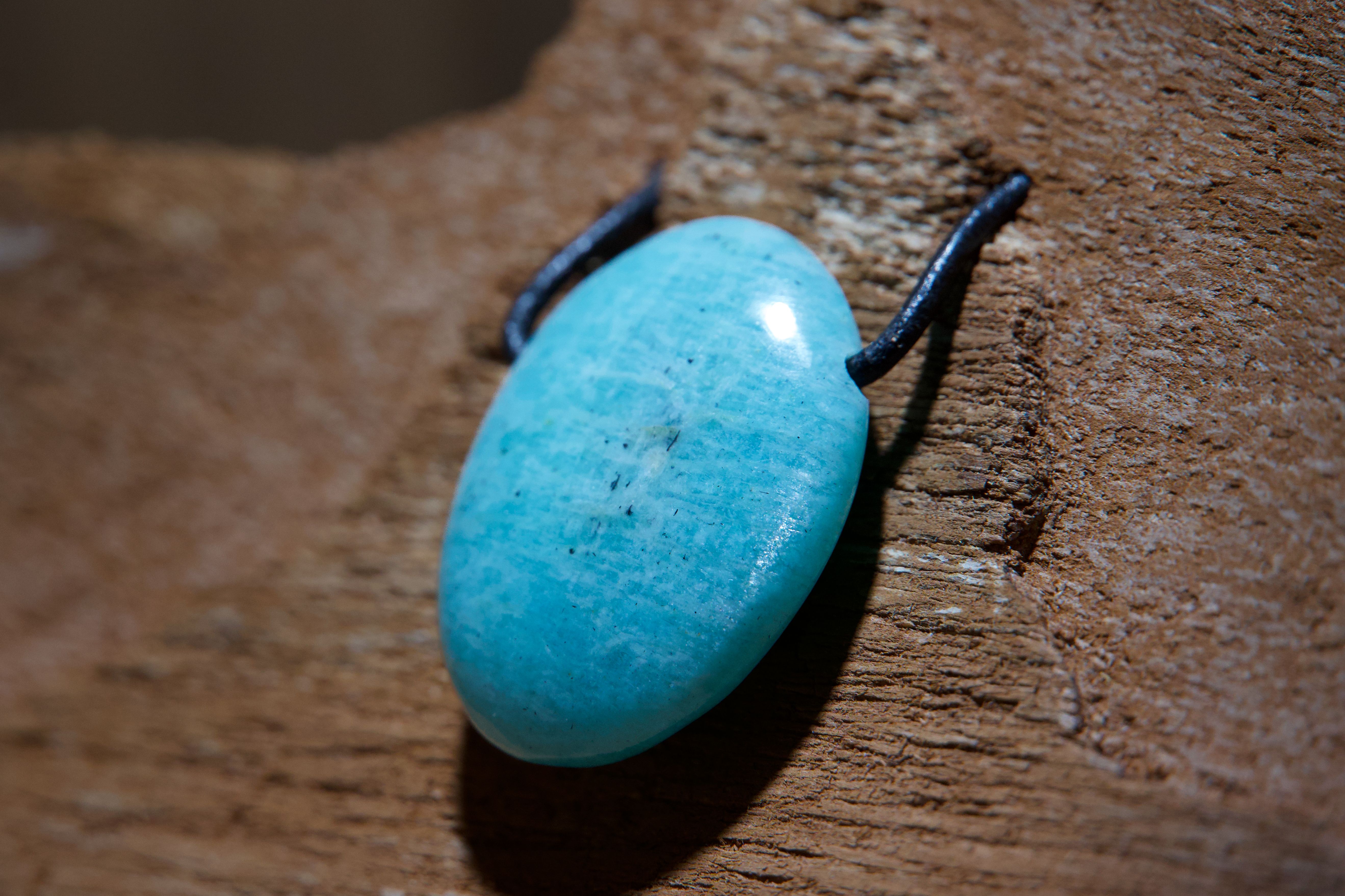 Amazonite pendant, drilled · No. 1, 3 × 4 cm