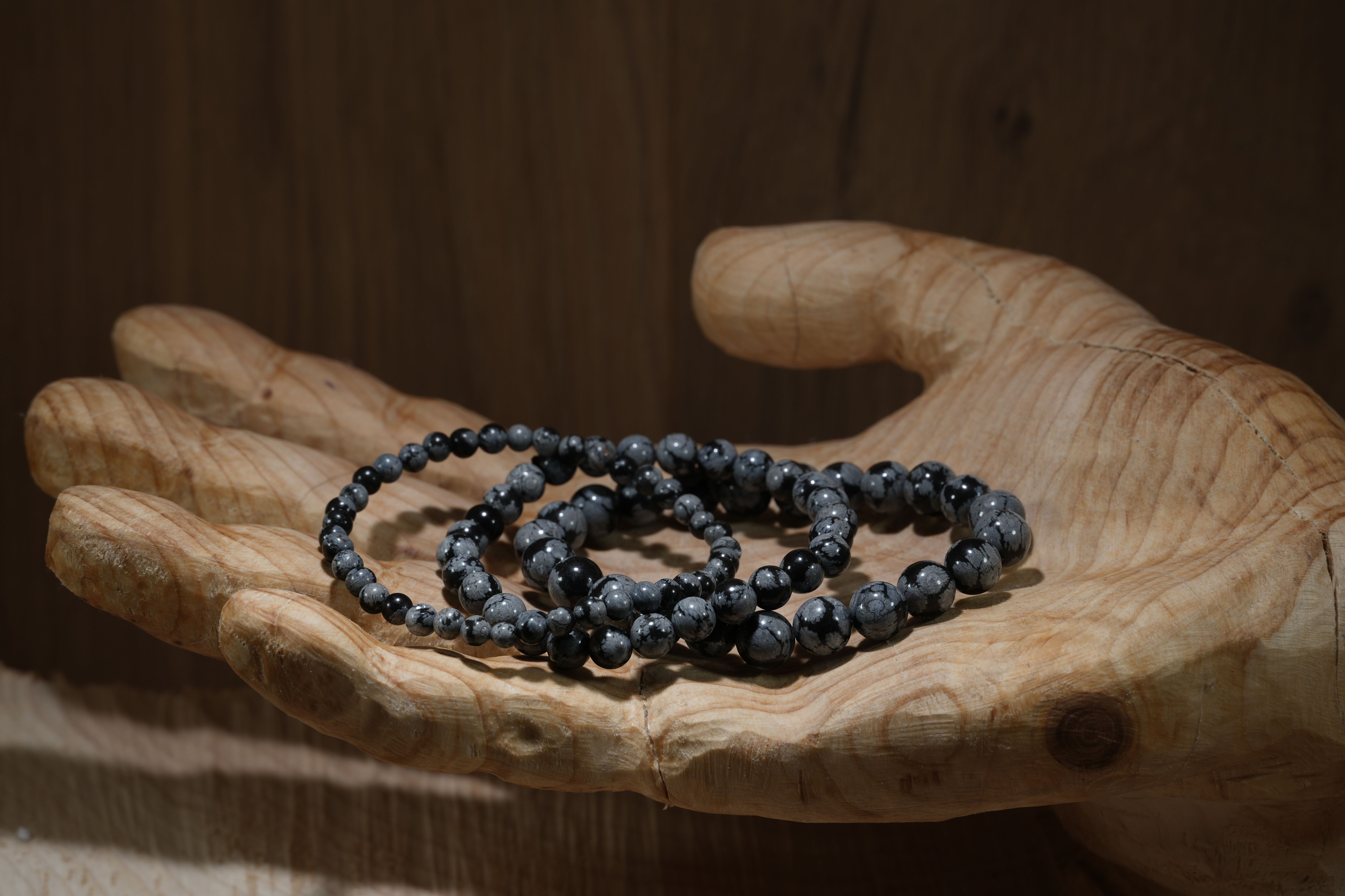 Snowflake obsidian, bracelets