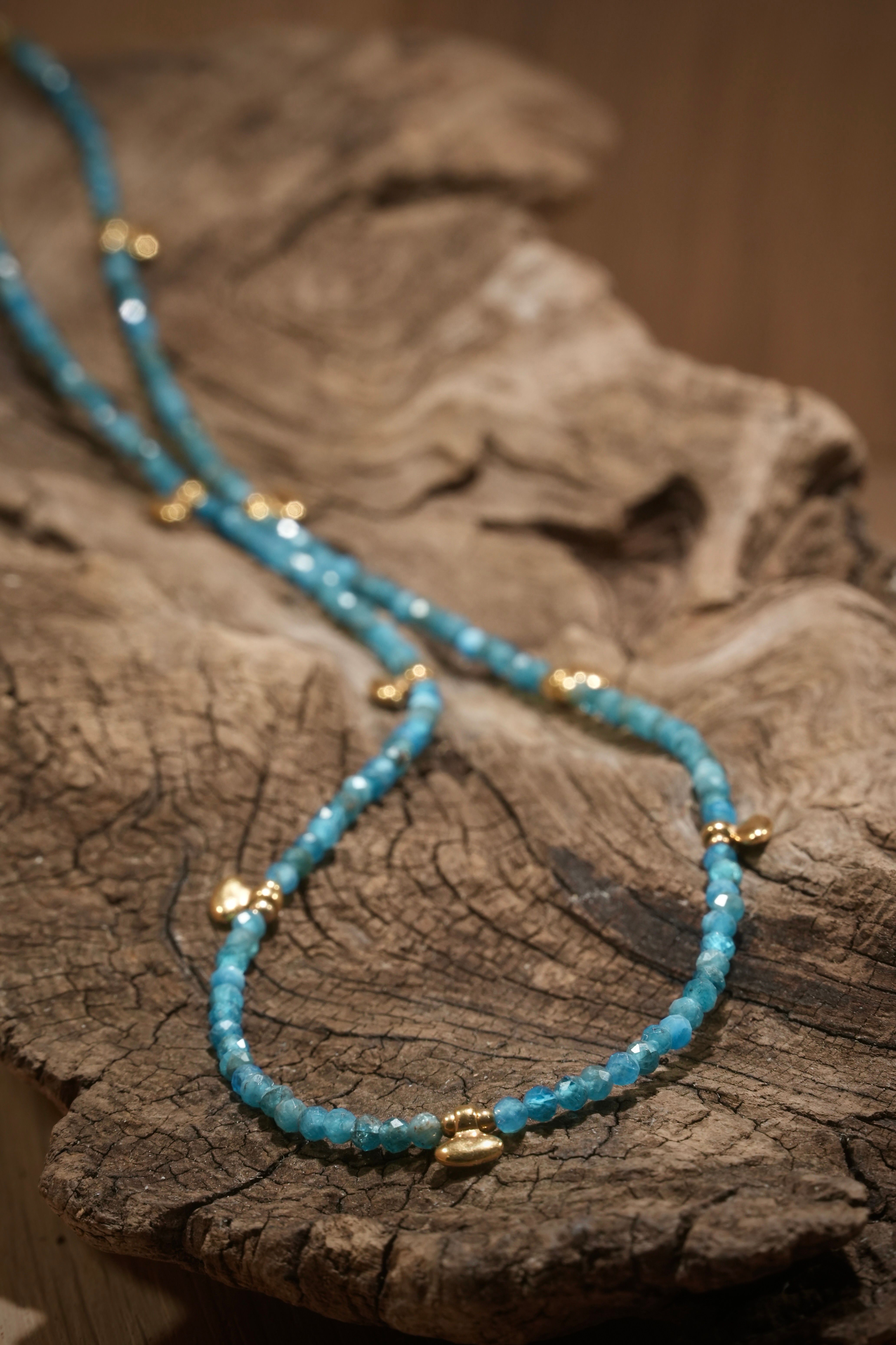 Apatite boho necklace with small gold-plated elements