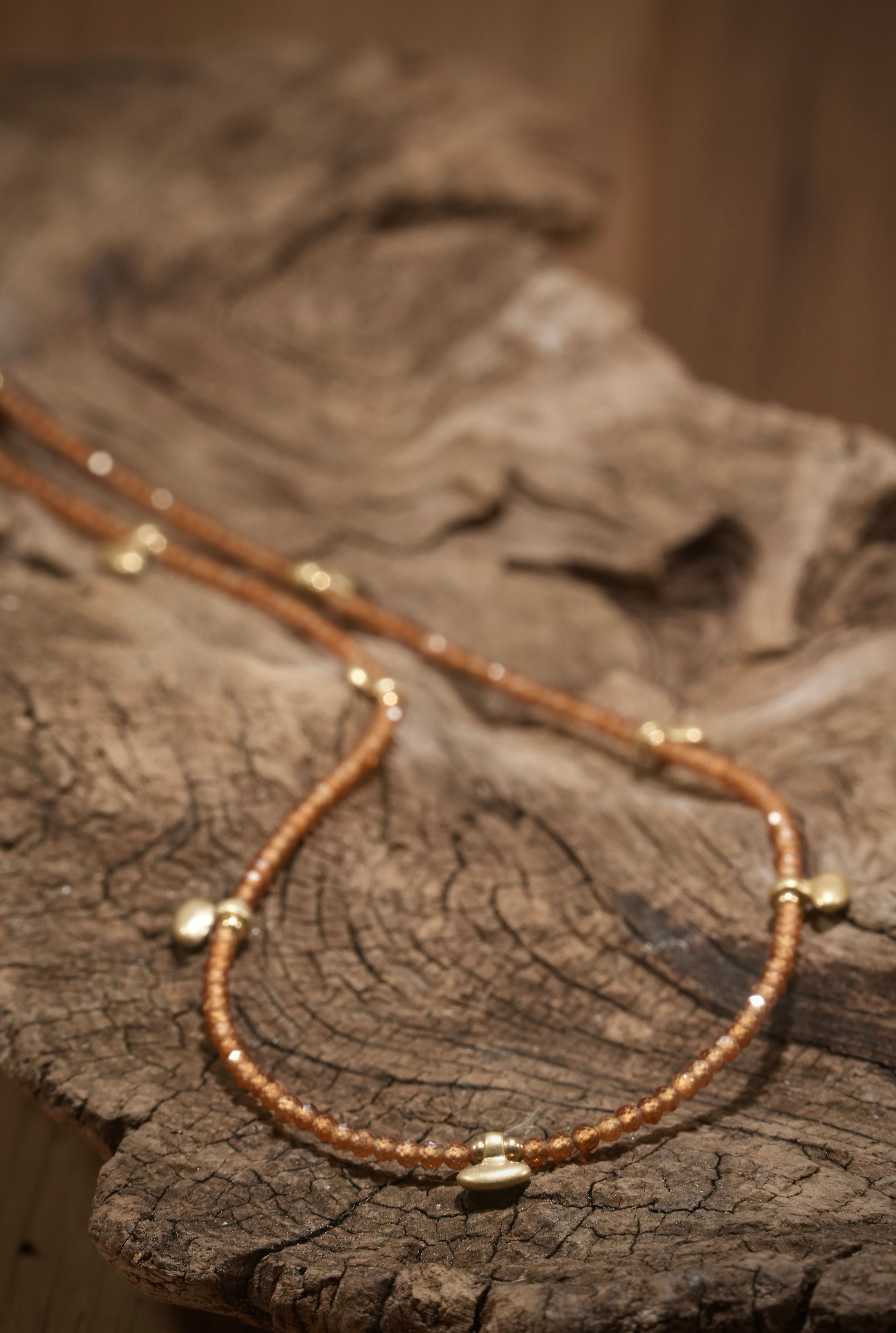 Hessonite boho necklace with small gold-plated parts