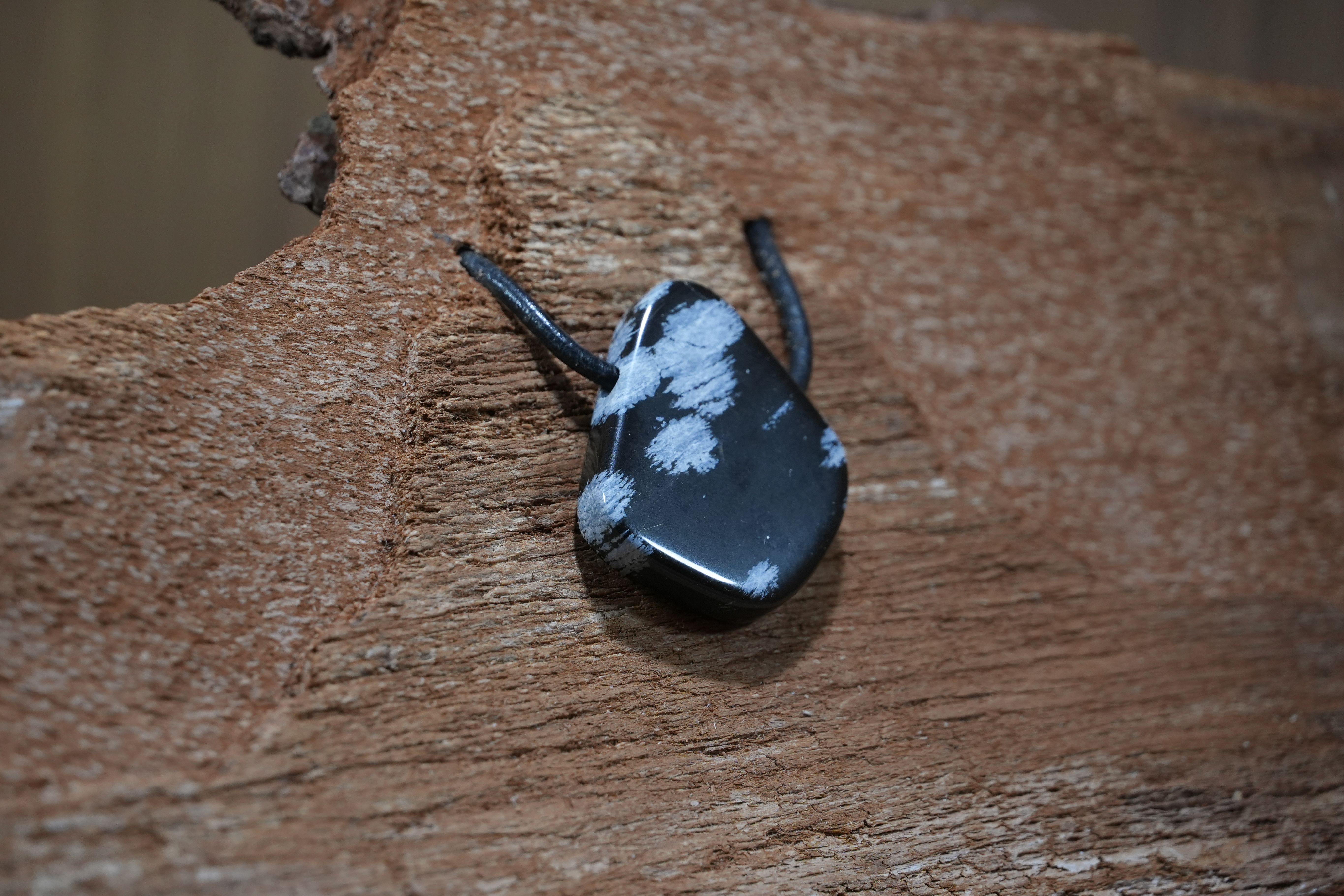 Snowflake obsidian, Drilled · No. 1, 2.6 × 3 cm