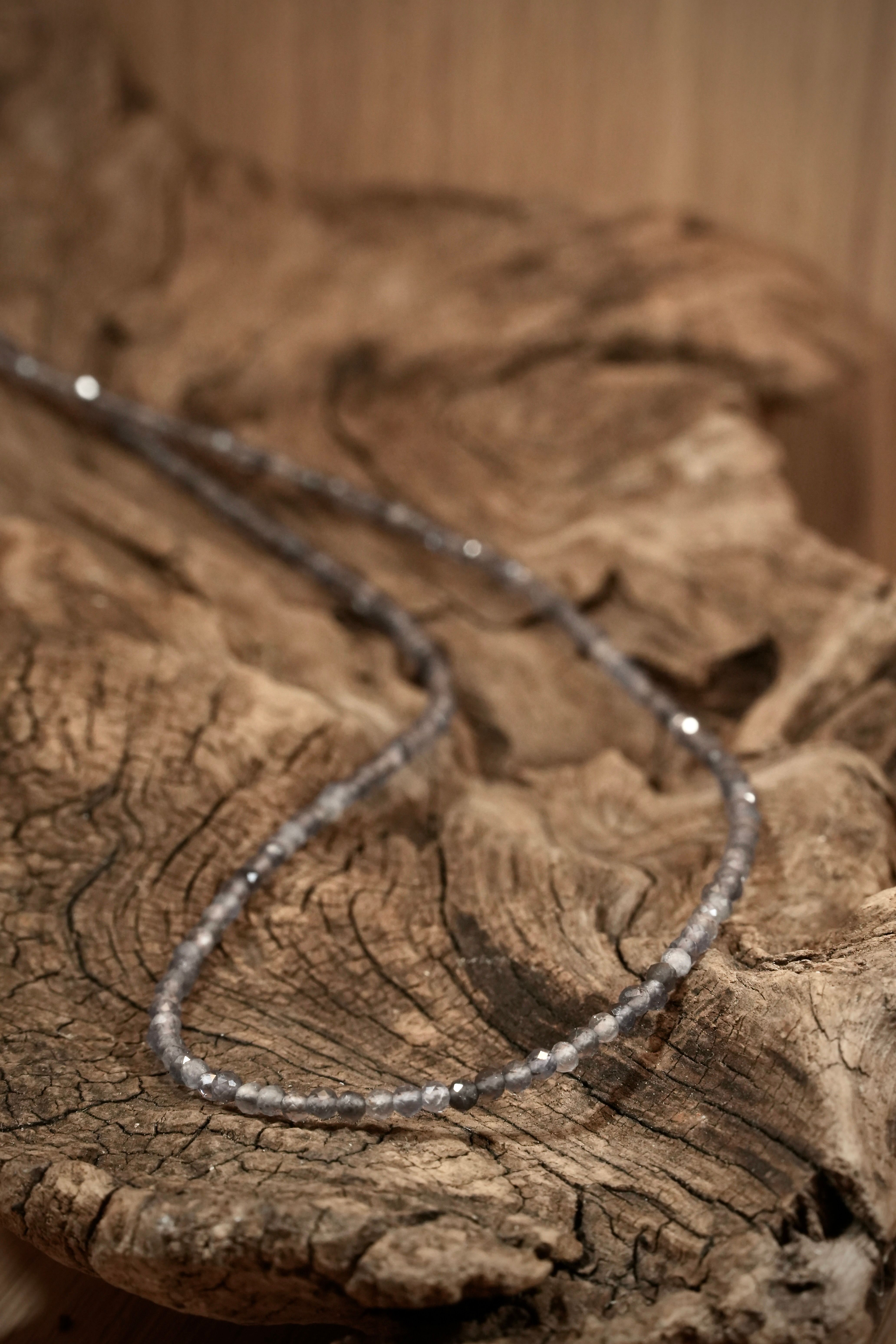 Iolite Pearls necklace on root wood