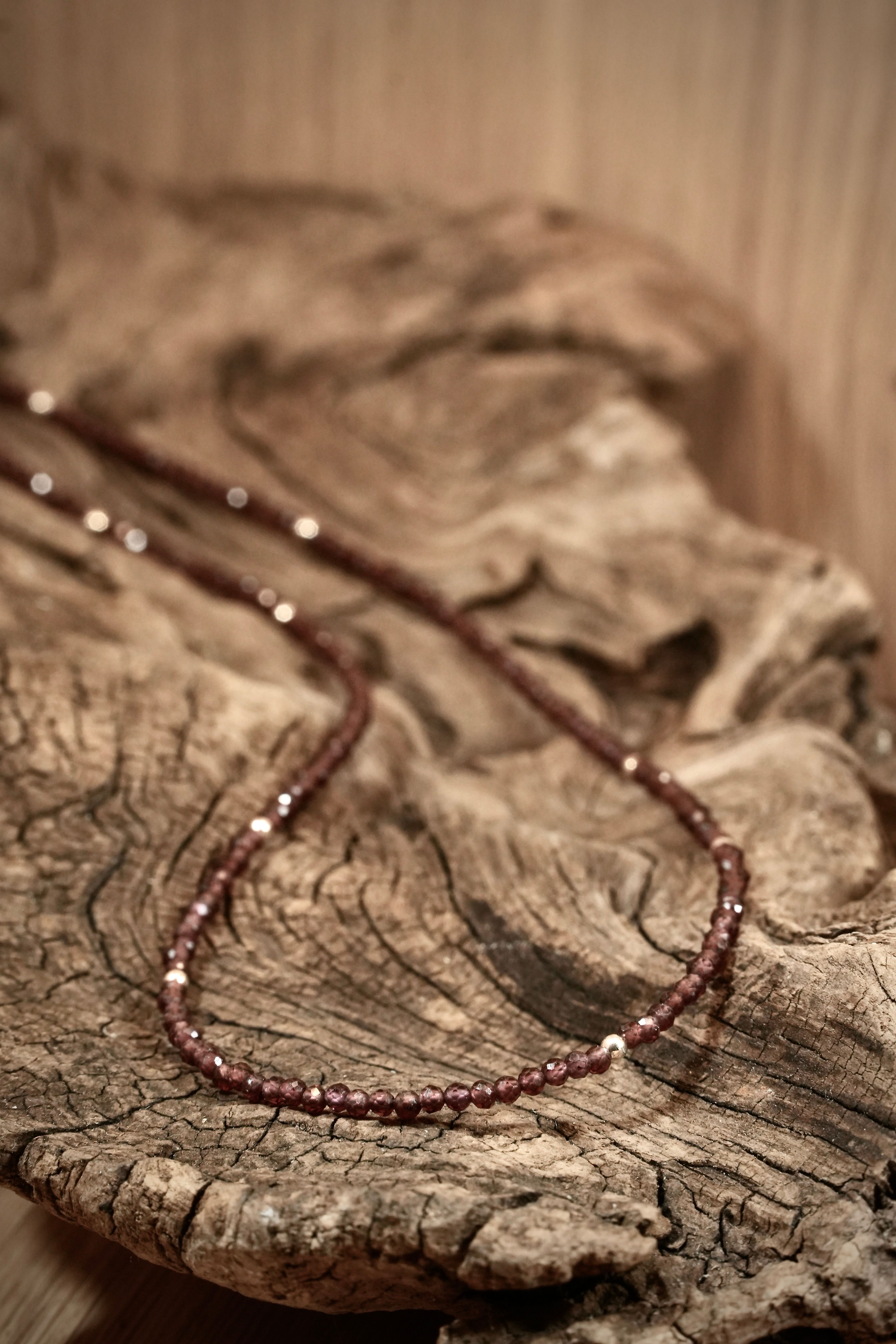 Pyrope garnet bead necklace with silver beads