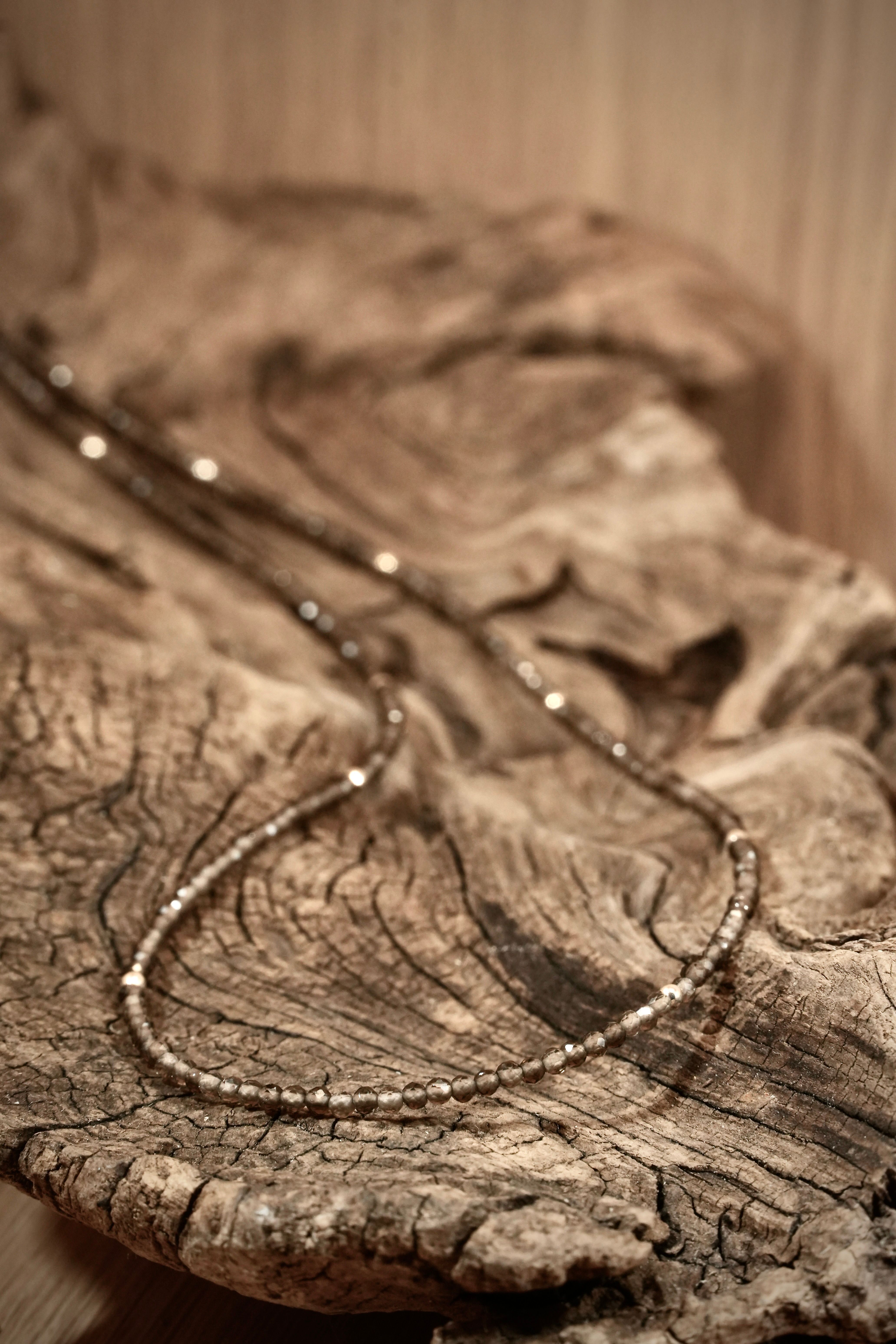 Smoky quartz bead necklace with silver beads