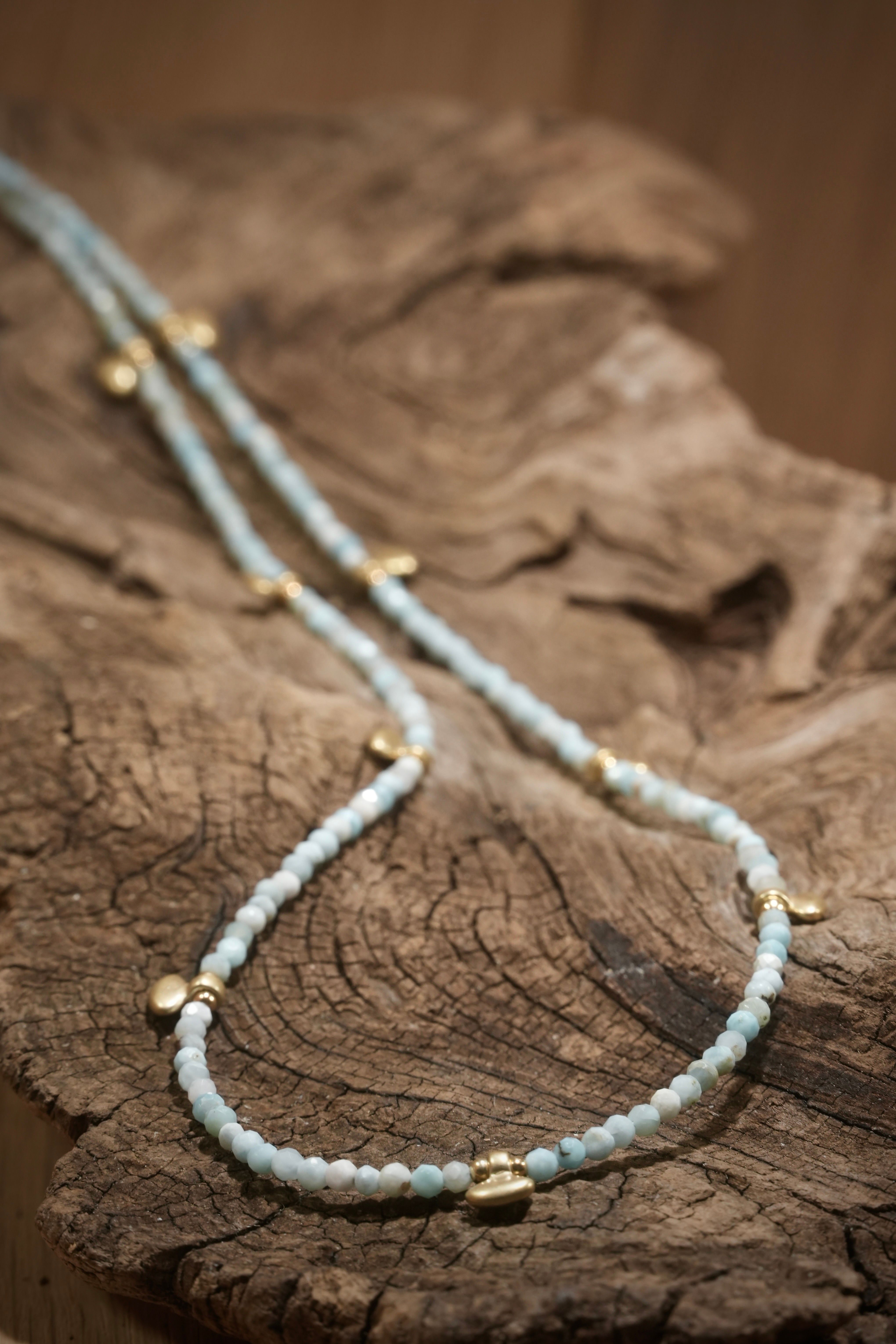 Larimar boho necklace with small gold-plated parts